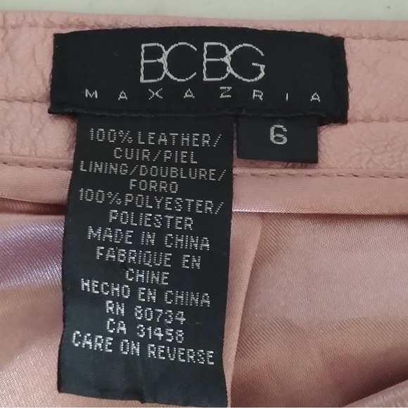 Pink Metallic BCBG Maxazria 100% leather Knee Length Skirt Size 6 Sissy Pricess - Picture 7 of 8